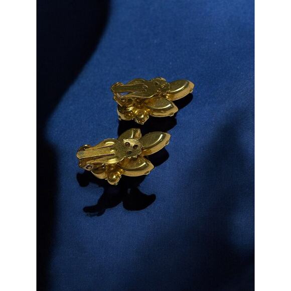 Vintage 50s Blue Cocktail Clip Earring Pear Shape Turquoise Cut Glass Rhinestone - Picture 3 of 3